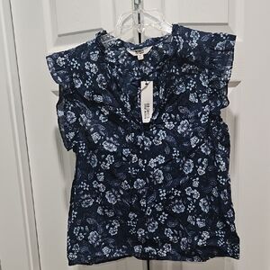 BB Dakota Steve Madden Navy Blue Floral Print Blouse